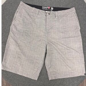 Quiksilver Amphibians Mens Size 38 Gray Plaid Hybrid Board Shorts Swimsuit Beach
